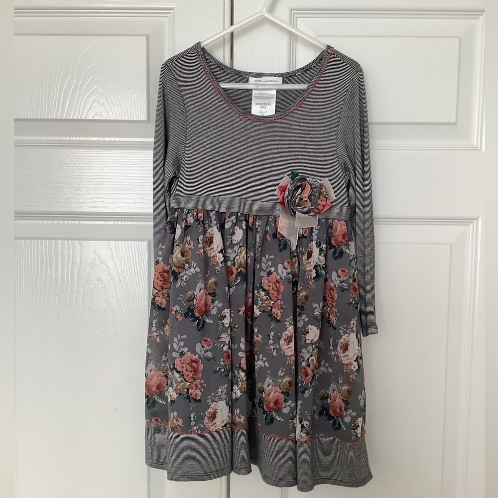 Bonnie Jean Gray Floral Chiffon Skirt Dress Flower 5